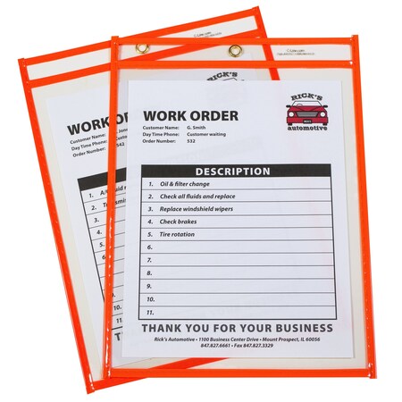 C-Line Products Neon Shop Ticket Holder, Orange, Stitched, both sides clear, 9 x 12, 15PK 43912